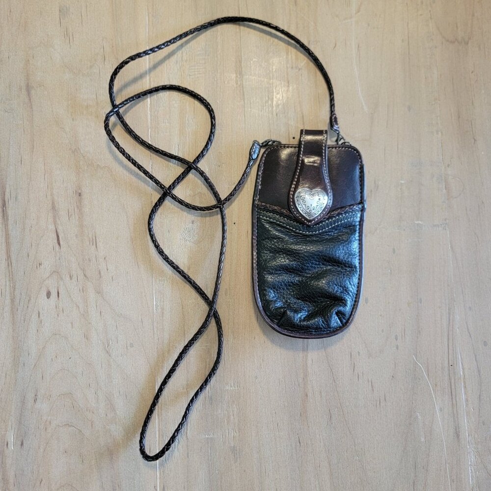 Vintage Pebbled Leather Brighton Crossbody Bag Pouch Braided Long Strap